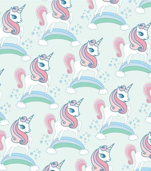 happy unicorns jumping on the rainbow - pattern