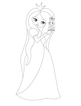Beautiful young princess and big frog - coloring book