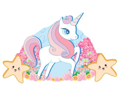 Beautiful unicorn, ornamental floral icon