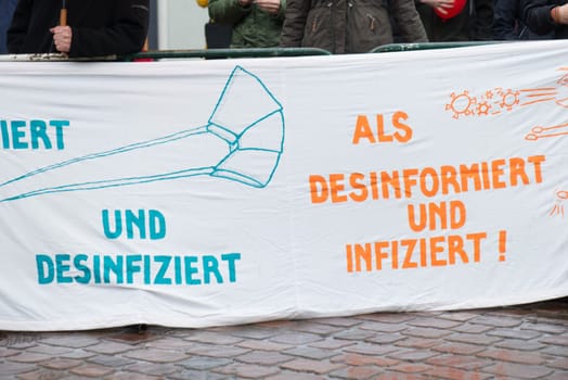 Demonstration in Trier on the 20.01.2021 against the covid-19 regulations in Germany, protest of the Antifa and the radical left wing against corona deniers