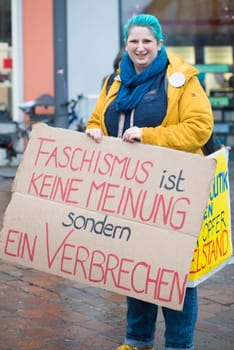 Demonstration in Trier on the 20.01.2021 against the covid-19 regulations in Germany, protest of the Antifa and the radical left wing against corona deniers
