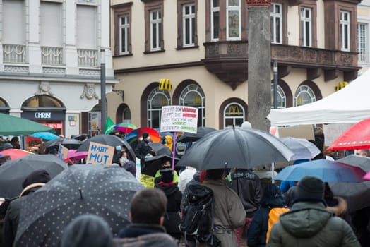 Demonstration in Trier on the 20.01.2021 against the covid-19 regulations in Germany, protest of the Antifa and the radical left wing against corona deniers