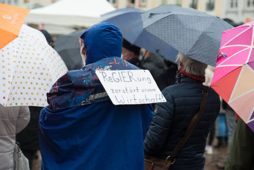 Demonstration in Trier on the 20.01.2021 against the covid-19 regulations in Germany, protest of the Antifa and the radical left wing against corona deniers