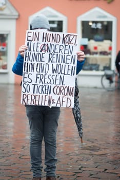 Demonstration in Trier on the 20.01.2021 against the covid-19 regulations in Germany, protest of the Antifa and the radical left wing against corona deniers