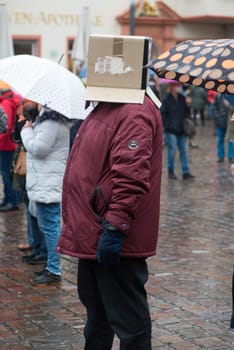 Demonstration in Trier on the 20.01.2021 against the covid-19 regulations in Germany, protest of the Antifa and the radical left wing against corona deniers