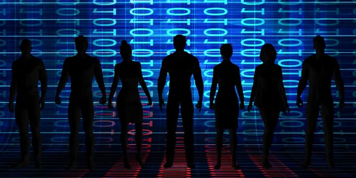 Business People Silhouette Standing Together Technology Success Concept