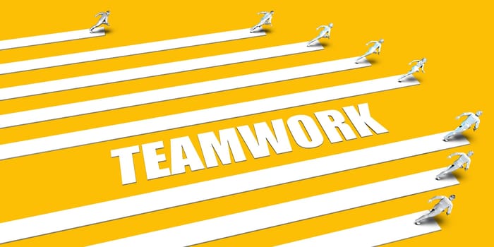 Teamwork Concept with Business People Running on Yellow