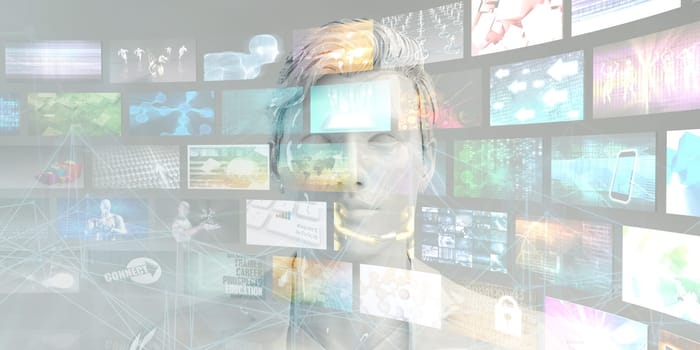 Man Accessing Technology Information and Multimedia Content on Internet