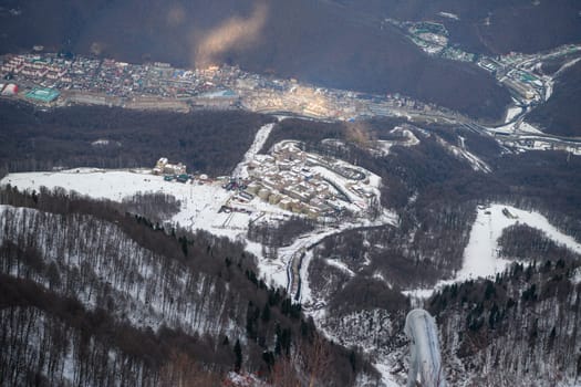 Sochi  Russia - January 02  2021: Mountains in the ski resort Krasnaya Polyana