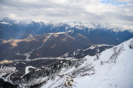 Sochi  Russia - January 02  2021: Mountains in the ski resort Krasnaya Polyana