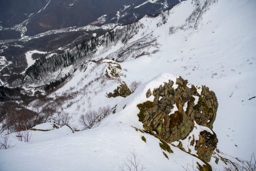 Sochi  Russia - January 02  2021: Mountains in the ski resort Krasnaya Polyana
