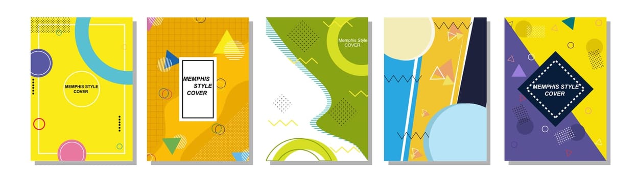 Set of Memphis Style Covers. Flat Vector Illustrations for Background, Brochures, Posters and Banners Template