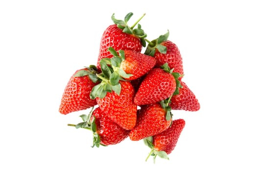 Pile of fresh strawberries isolated on white background