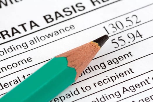 Tax form business financial concept: macro view of individual tax form and pencil