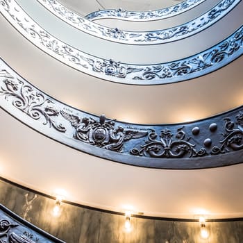 ROME, ITALY - CIRCA SEPTEMBER 2020: the famous spiral staircase with double helix made by Giuseppe Momo in 1932. Vatican Museum.