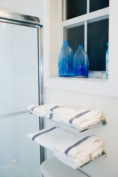 Towels on racks in the bathroom
