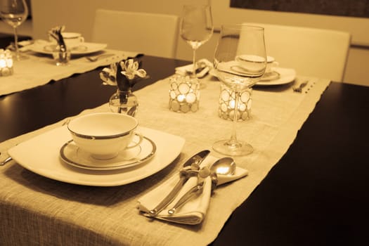 Place setting on a dining table