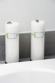 Close-up of candles in the bathroom