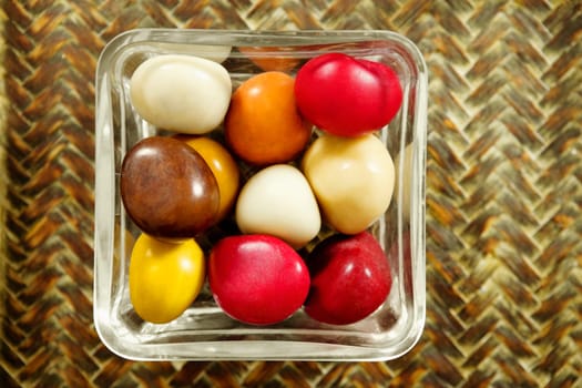 High angle view of pebbles in a bowl