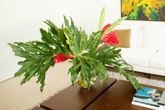 Flower vase on a table in a living room