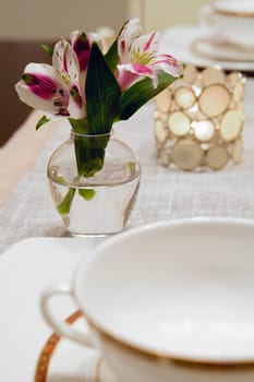 Close-up of a flower vase on a dining table