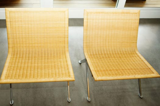 High angle view of wicker chairs