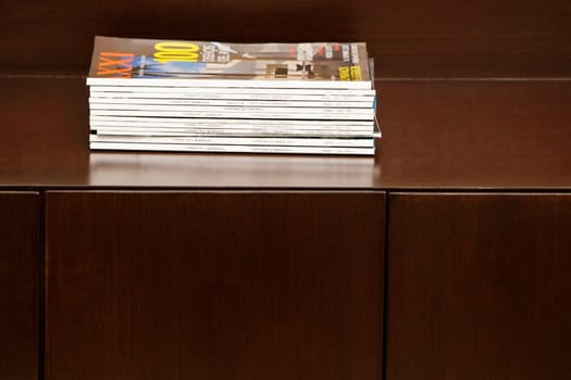 Close-up of magazines on a table