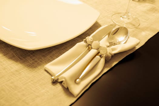 High angle view of tableware on a dining table