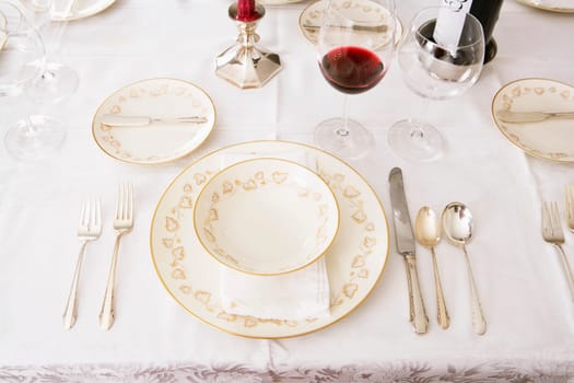 High angle view of place setting for a dinner party