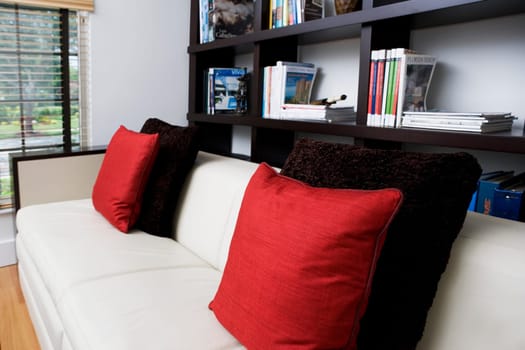 Cushions on a couch in a living room