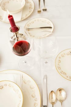 High angle view of place setting for a dinner party