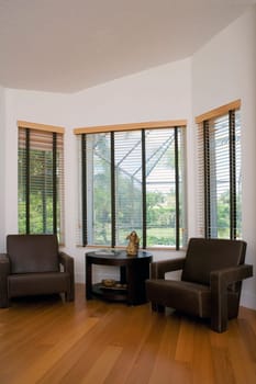 Armchairs and a table in a bedroom