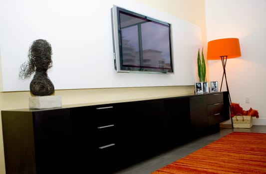 Flat panel television in a living room