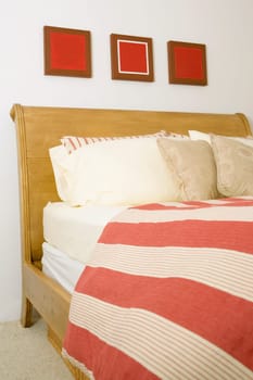 Cushions and pillows on the bed