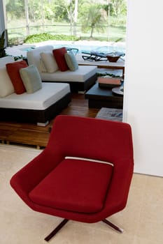 High angle view of an armchair in a living room