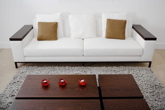 Table and a couch in a living room