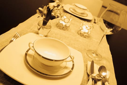 Place setting on a dining table