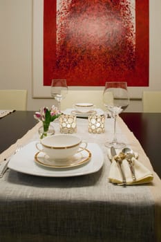 Place setting on a dining table