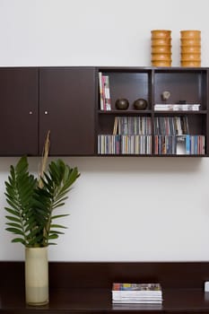 Magazines and a vase on a coffee table
