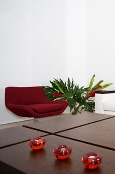 Table and a couch in a living room