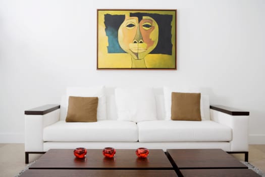 Table and a couch in a living room