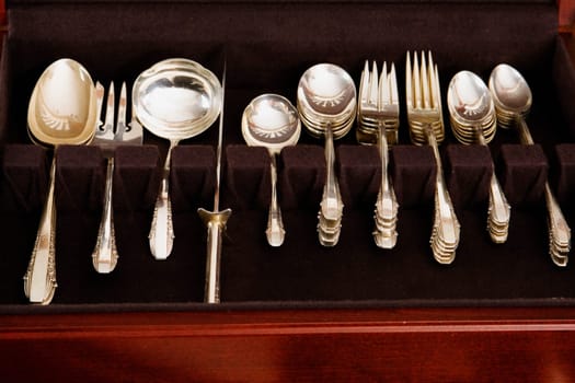 Close_up of an open cutlery box