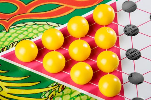 Close-up of a Chinese checkers board