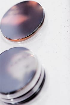 Close-up of two Petri dishes