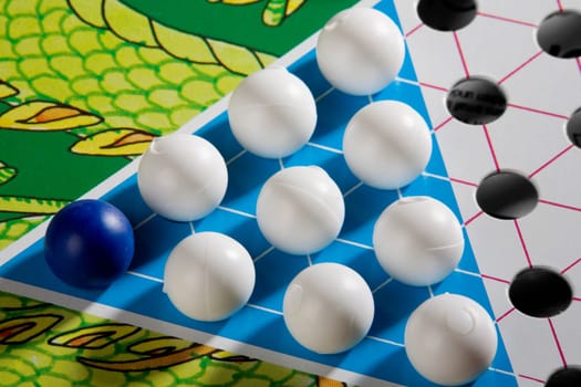 Close-up of a Chinese checkers board