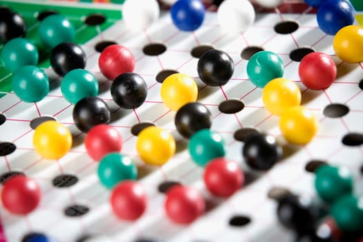 Close-up of a Chinese checkers board