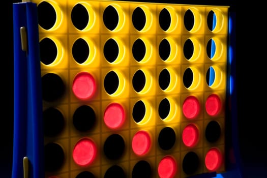 Close-up of a connect-4 game board