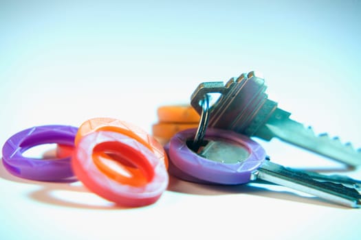 Close-up of keys in keyrings