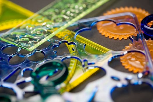 Close-up of multi-colored stencils
