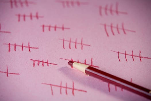 Close-up of a colored pencil on a sheet of paper